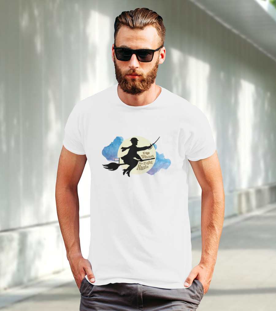 I Heart Witches Who Fight Nazis Riding Broomstick LGBTQ Support T-Shirt