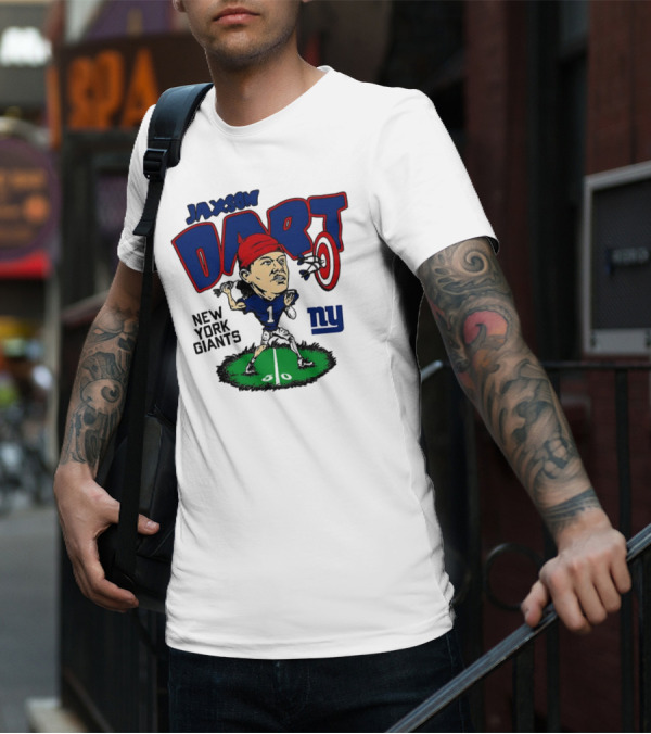 Jaxson Dart NY Giants NFL Caricature Player Number 1 T-Shirt