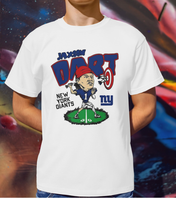 Jaxson Dart NY Giants NFL Caricature Player Number 1 T-Shirt