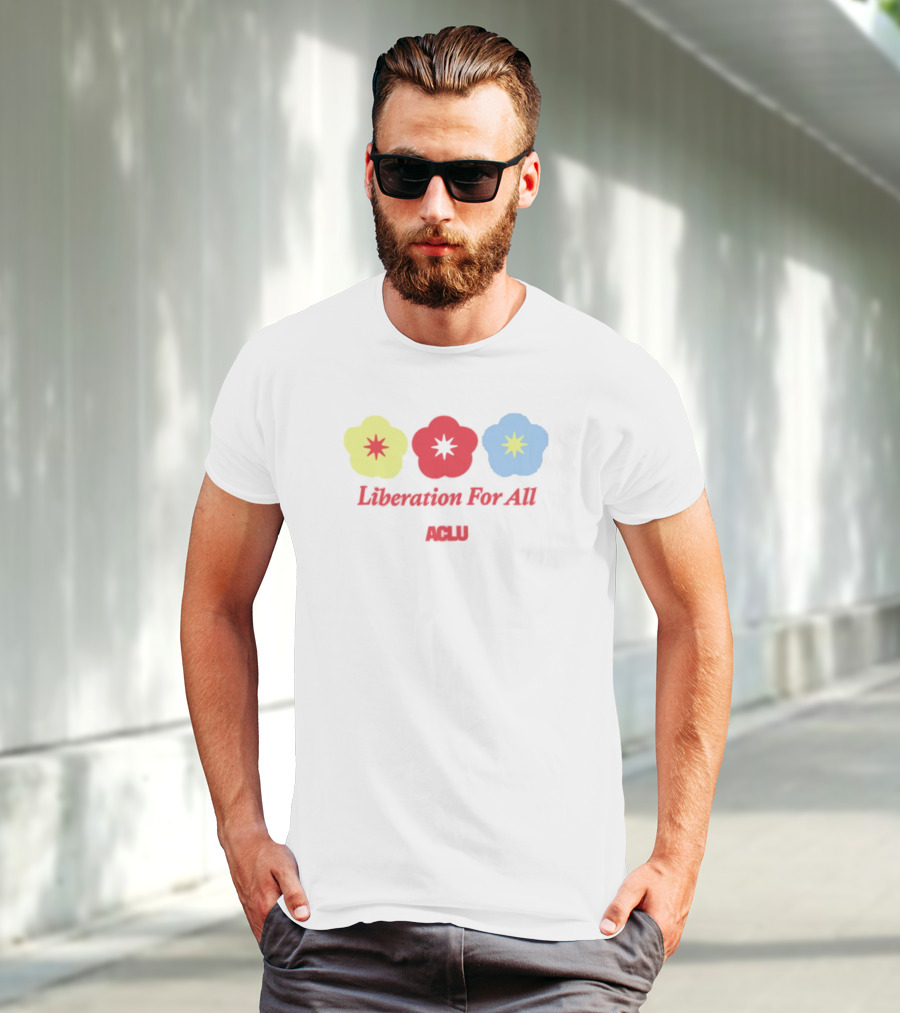 Liberation For All ACLU Flowers Red Yellow Blue T-Shirt
