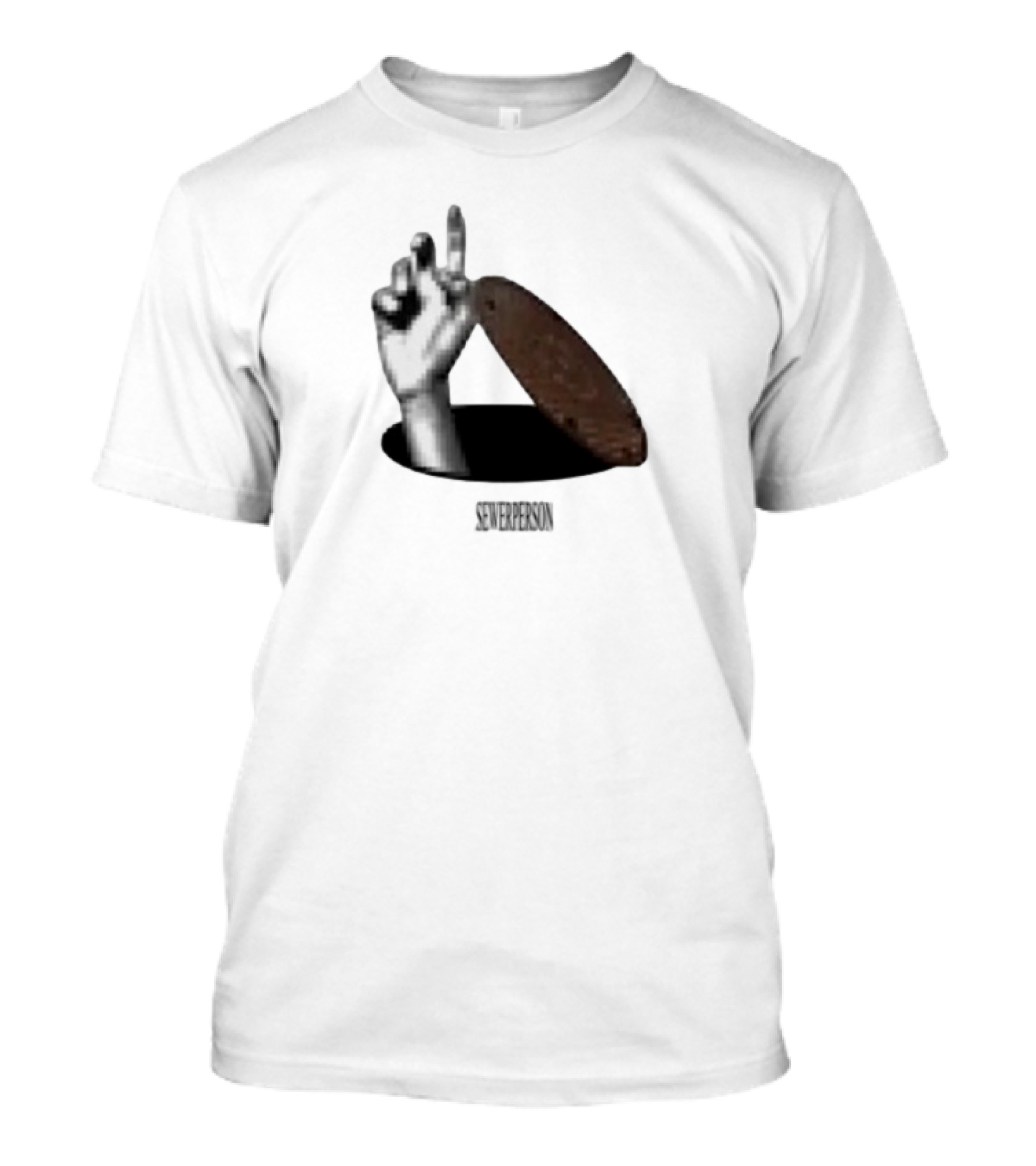 Severperson Low Res Sewer Manhole Lid And Hand Gesture T-Shirt