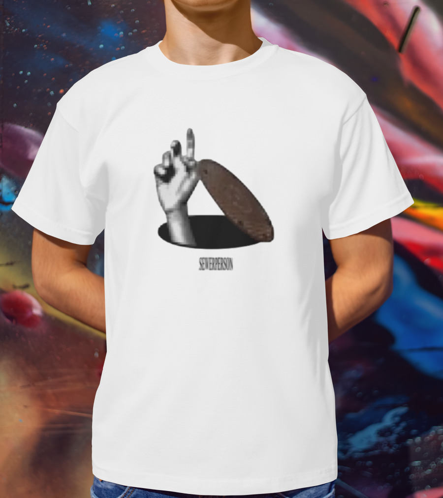 Severperson Low Res Sewer Manhole Lid And Hand Gesture T-Shirt
