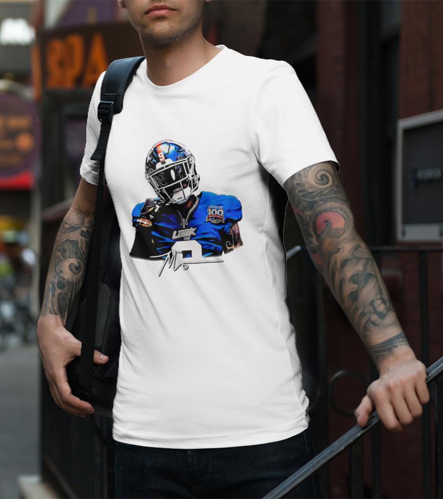 Malik Nabers New York Giants Football Rookie Signature 100th Season LSHOF T-Shirt