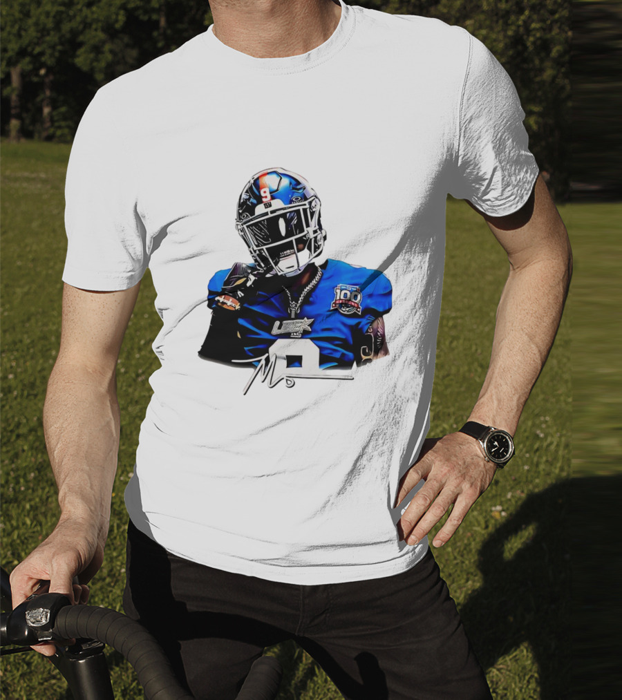 Malik Nabers New York Giants Football Rookie Signature 100th Season LSHOF T-Shirt