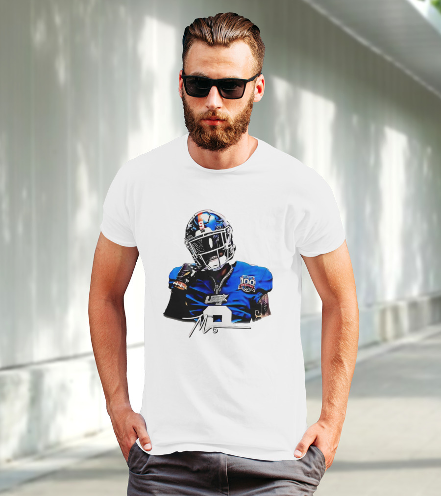 Malik Nabers New York Giants Football Rookie Signature 100th Season LSHOF T-Shirt