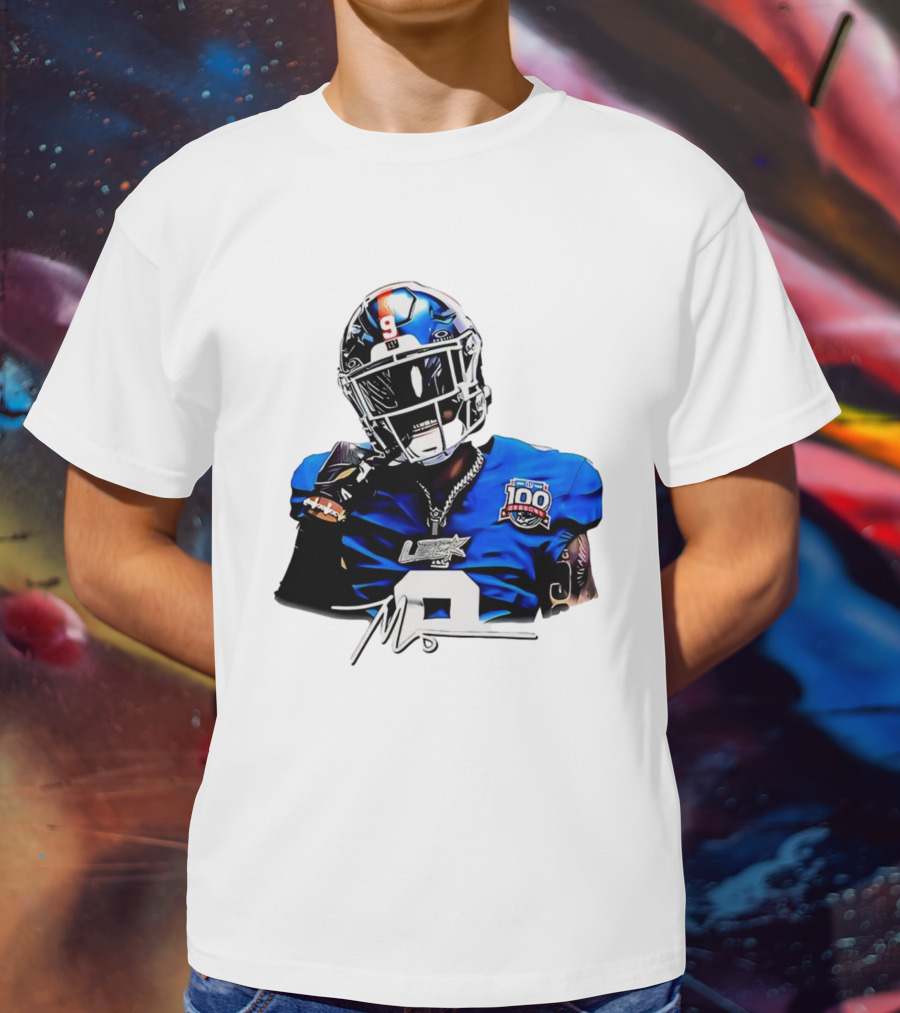 Malik Nabers New York Giants Football Rookie Signature 100th Season LSHOF T-Shirt