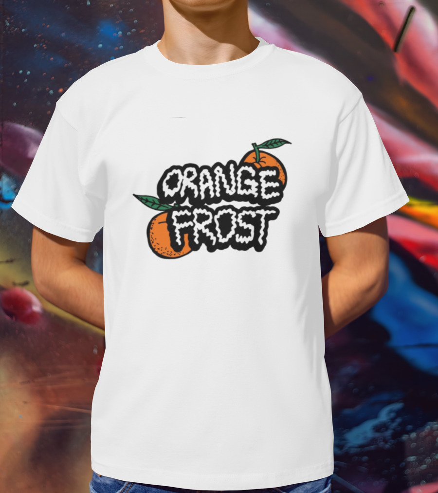 Orange Frost Citrus Design With Green Leaf Elements T-Shirt