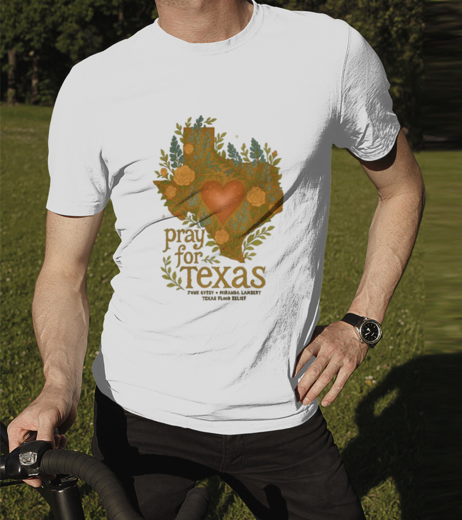Pray For Texas Flood Relief Heart And Floral Pattern T-Shirt