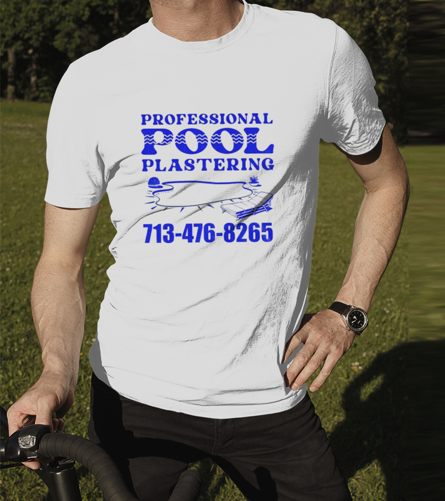PROFESSIONAL POOL PLASTERING 713-476-8265 POOL OUTLINE COCKTAIL AND PALM TREE ICONS T-Shirt