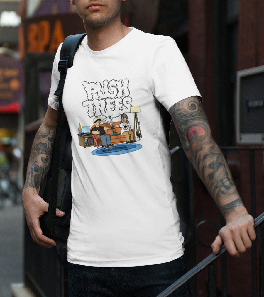 Push Trees Smoking Vibes Puff Puff Pass Couch Session Retro Lamp Lava Skate Record Guitar T-Shirt