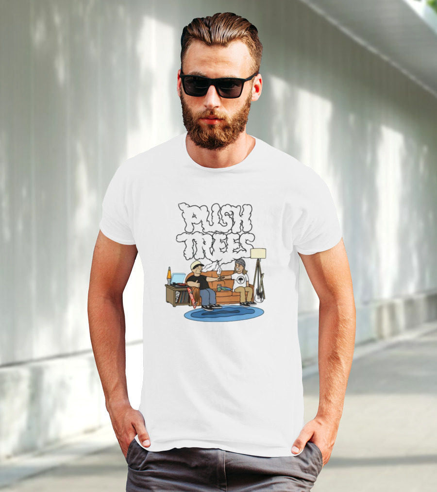 Push Trees Smoking Vibes Puff Puff Pass Couch Session Retro Lamp Lava Skate Record Guitar T-Shirt