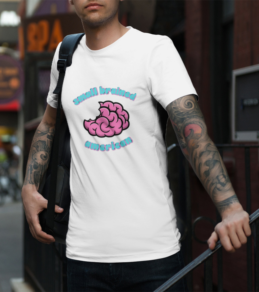 Small Brained American Pink Brain Illustration T-Shirt