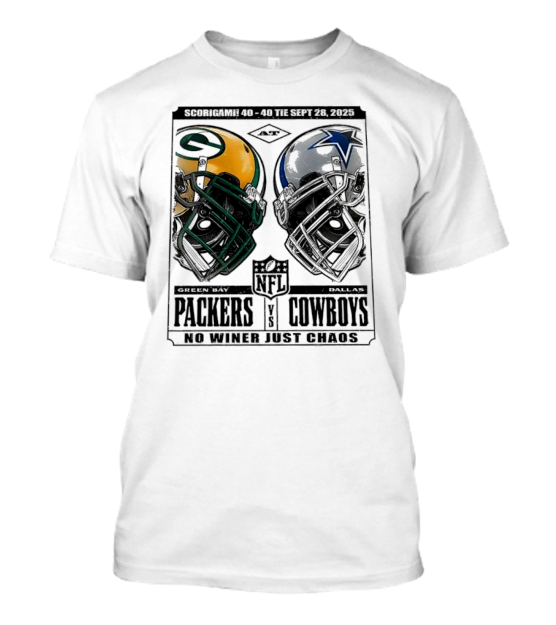 Scorigami 40-40 Green Bay Packers Vs Dallas Cowboys No Winner Chaos Sept 28 2025 NFL T-Shirt