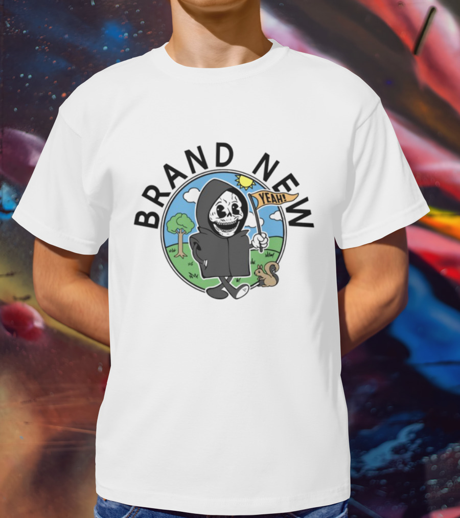 Skullboy Kids Character With Yeah Flag And Squirrel In Sunny Park T-Shirt
