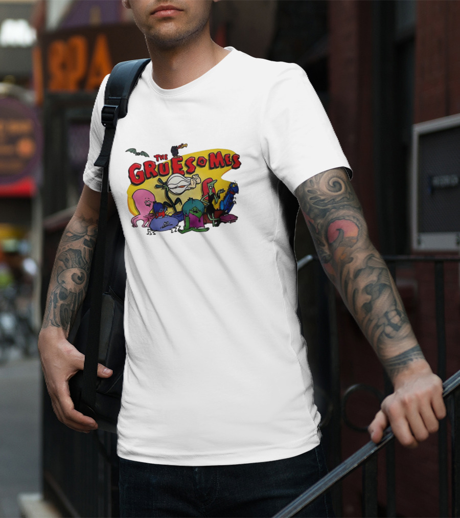 The Gruesomes Cartoon Characters With Bat And Vulture T-Shirt
