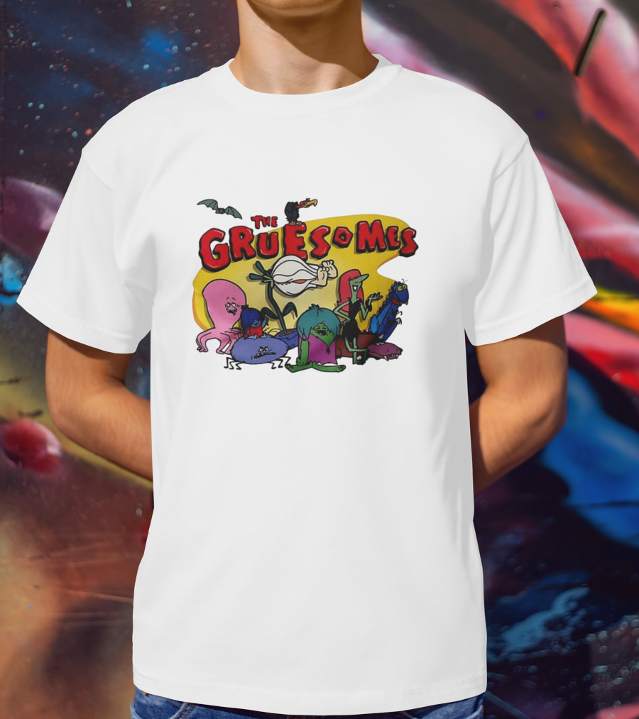 The Gruesomes Cartoon Characters With Bat And Vulture T-Shirt