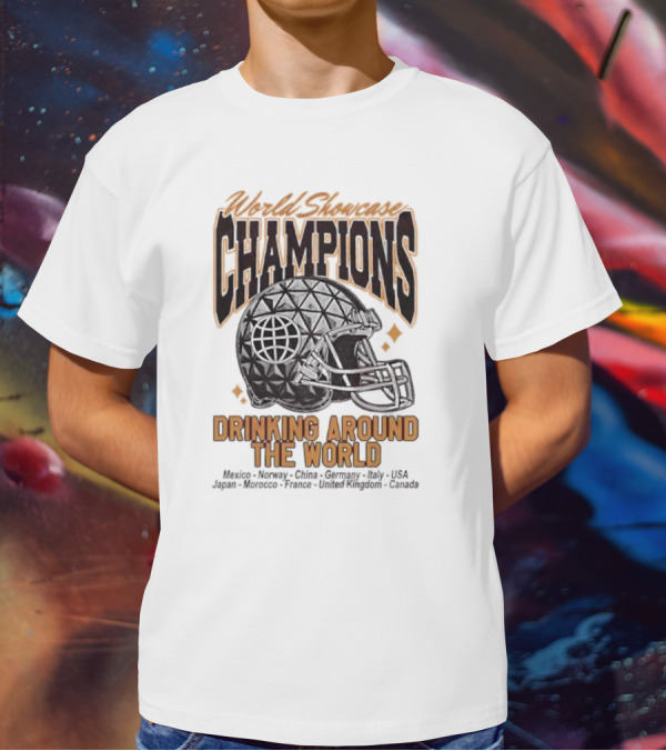 World Showcase Champions Drinking Around The World Helmet USA Canada Spaceship Earth T-Shirt