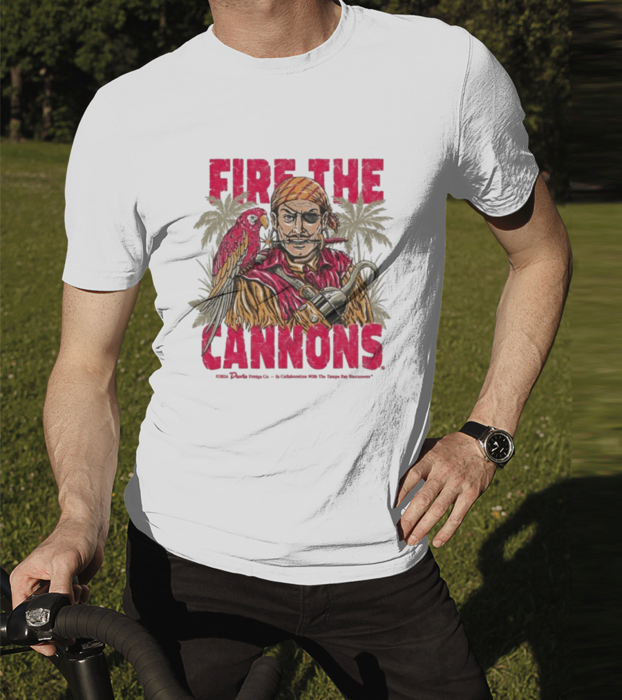 Fire The Cannons Buccaneers Pirate Parrot Palm Trees T-Shirt