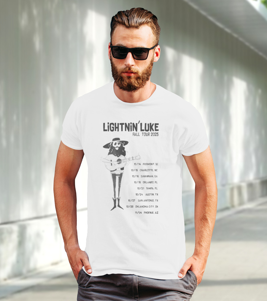 Lightnin’ Luke Fall Tour 2025 With Dates In Pendleton Charlotte Savannah Orlando Tampa Austin San Antonio Oklahoma City Phoenix T-Shirt
