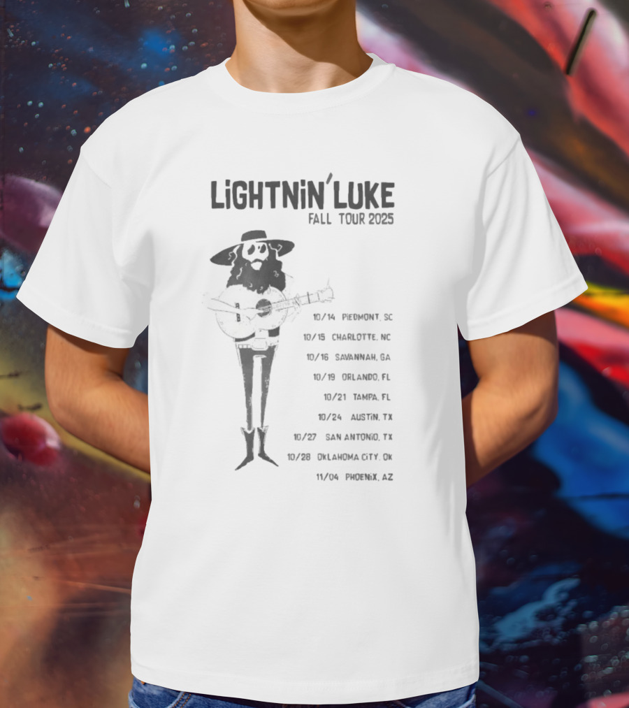Lightnin’ Luke Fall Tour 2025 With Dates In Pendleton Charlotte Savannah Orlando Tampa Austin San Antonio Oklahoma City Phoenix T-Shirt