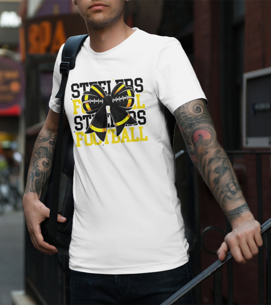 Pittsburgh Steelers Football Coquette Mom Bow Game Day T-Shirt