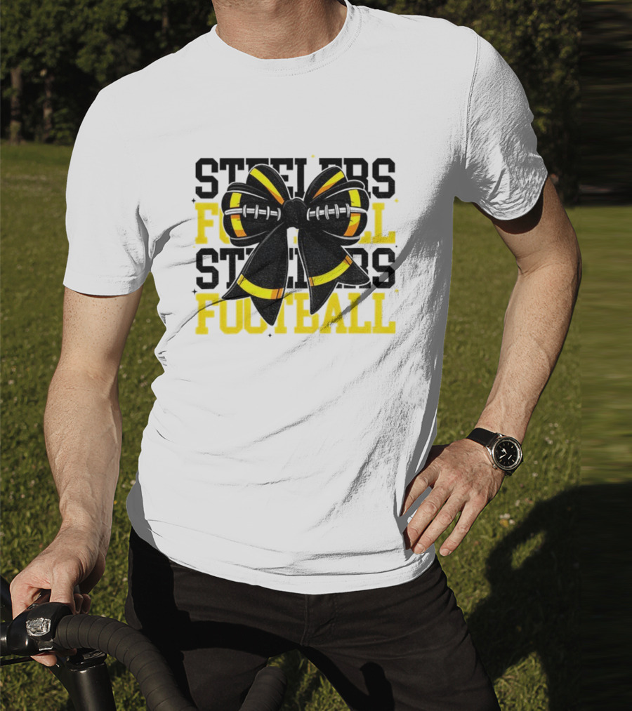 Pittsburgh Steelers Football Coquette Mom Bow Game Day T-Shirt
