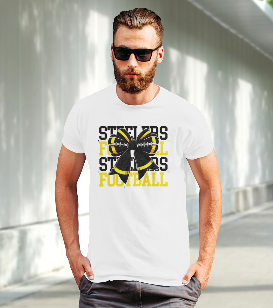 Pittsburgh Steelers Football Coquette Mom Bow Game Day T-Shirt