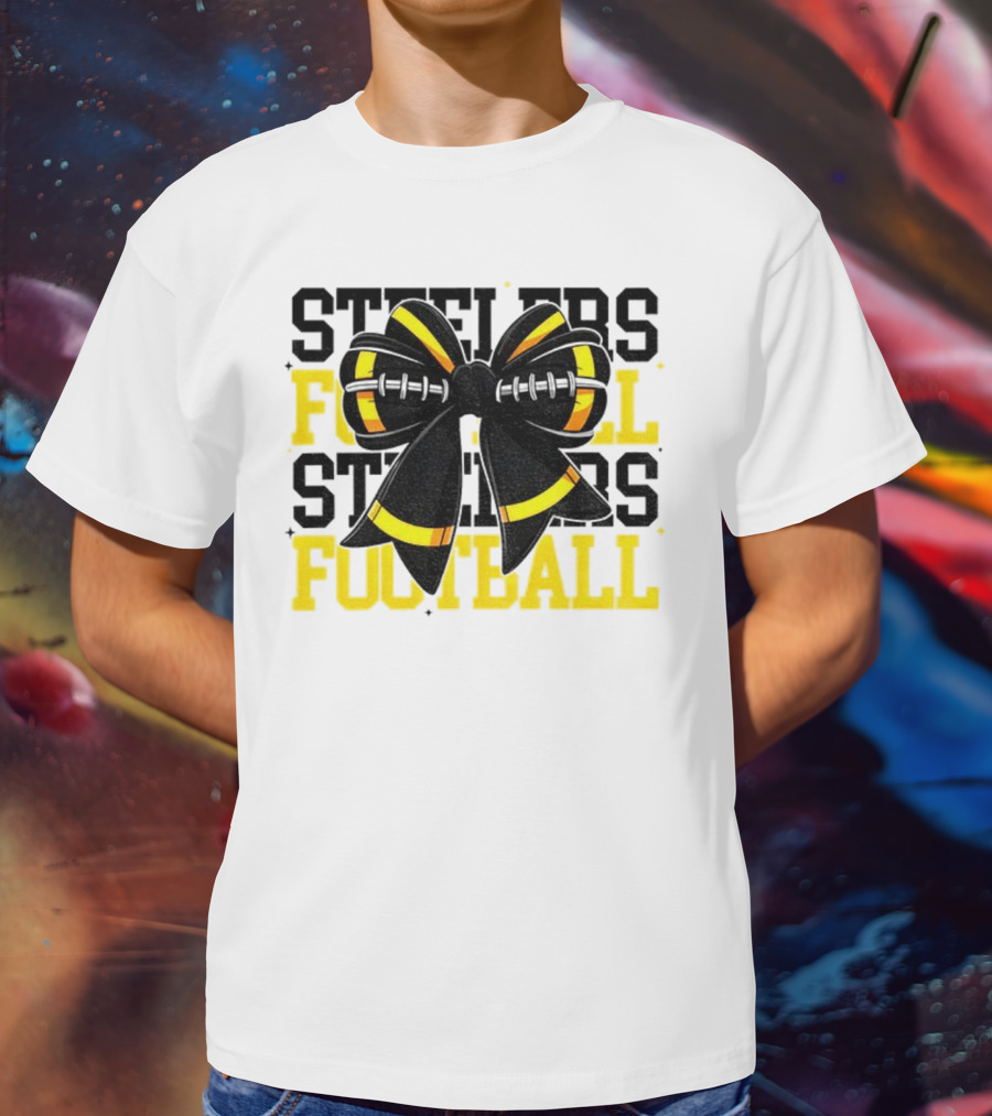 Pittsburgh Steelers Football Coquette Mom Bow Game Day T-Shirt