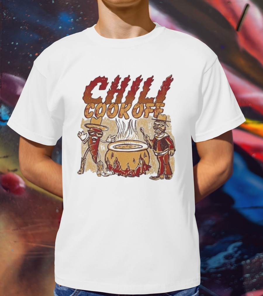 Chili Cookoff Spicy Pepper Cowboy And Chef Duel Over Fiery Pot T-Shirt