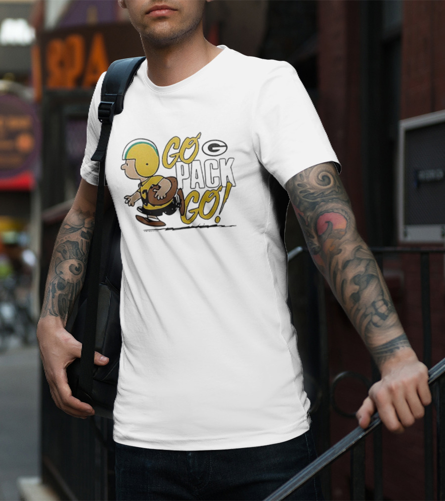 Green Bay Packers Peanuts Snoopy Go Pack Go Winter Cartoon Football T-Shirt