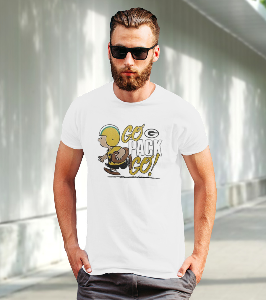 Green Bay Packers Peanuts Snoopy Go Pack Go Winter Cartoon Football T-Shirt