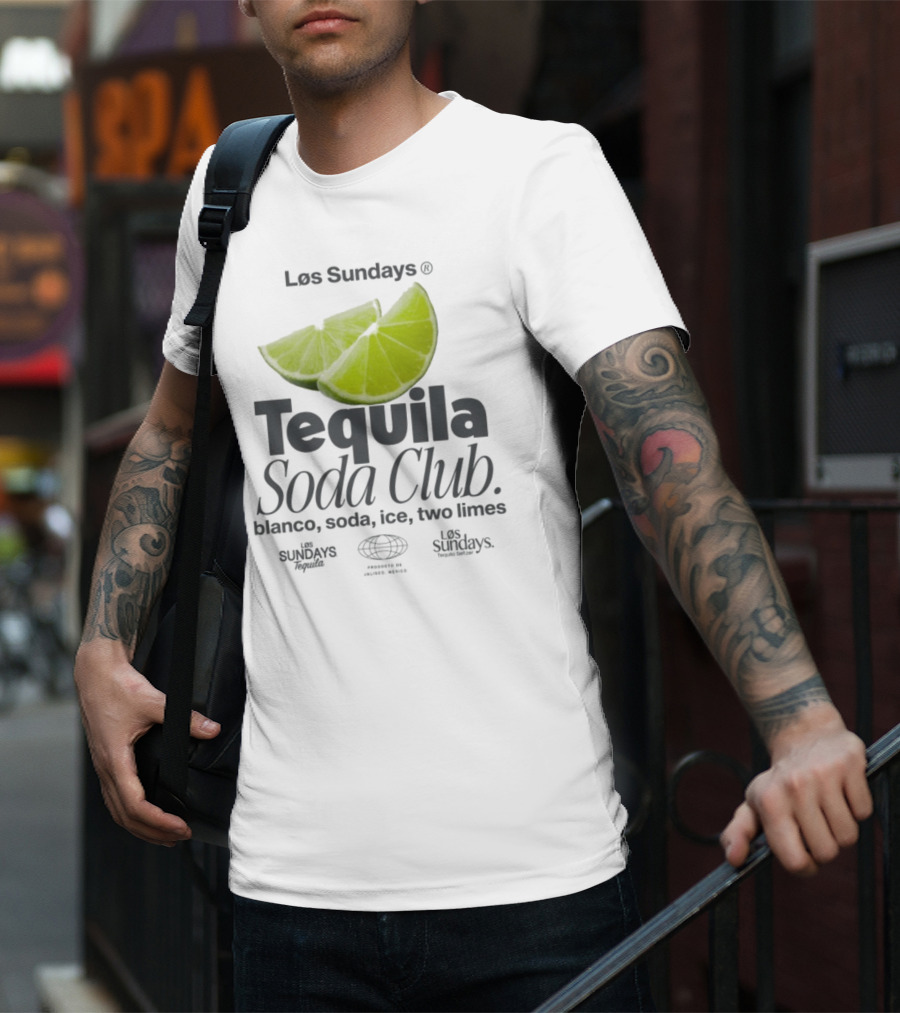 Los Sundays Tequila Soda Club Blanco Soda Ice Two Limes T-Shirt