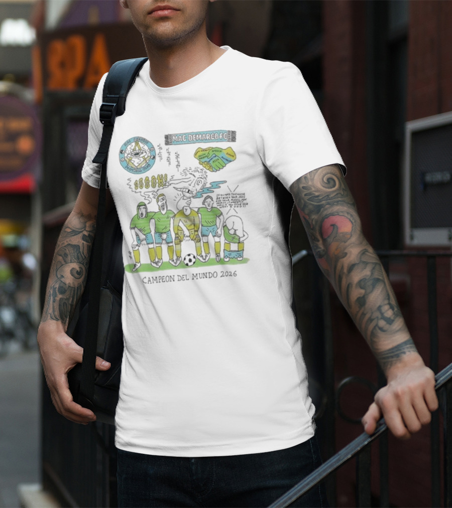 Campeon Del Mundo 2026 Mac Demarco Football Club Soccer Team Art Latin America Africa Map T-Shirt