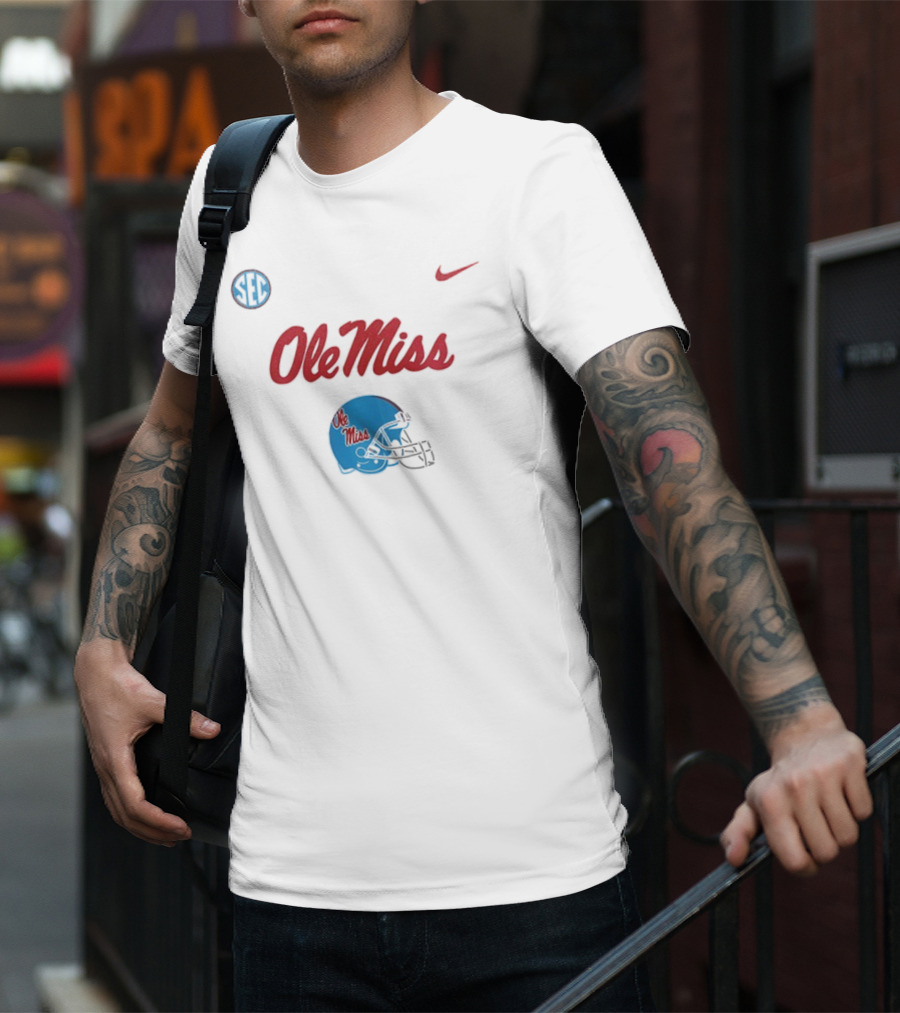 Ole Miss Rebels Football Helmet SEC Nike T-Shirt