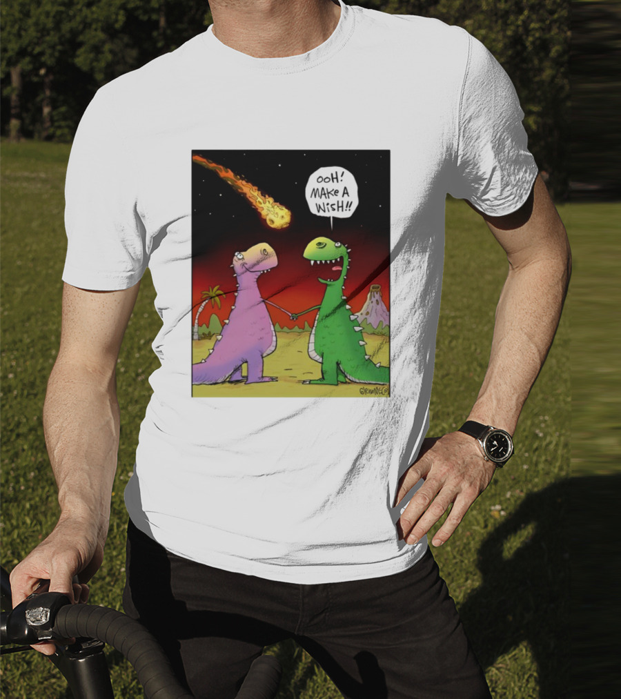 Glenn Mccoy Dinosaur Cartoon Ooh Make A Wish Meteorite Scene T-Shirt