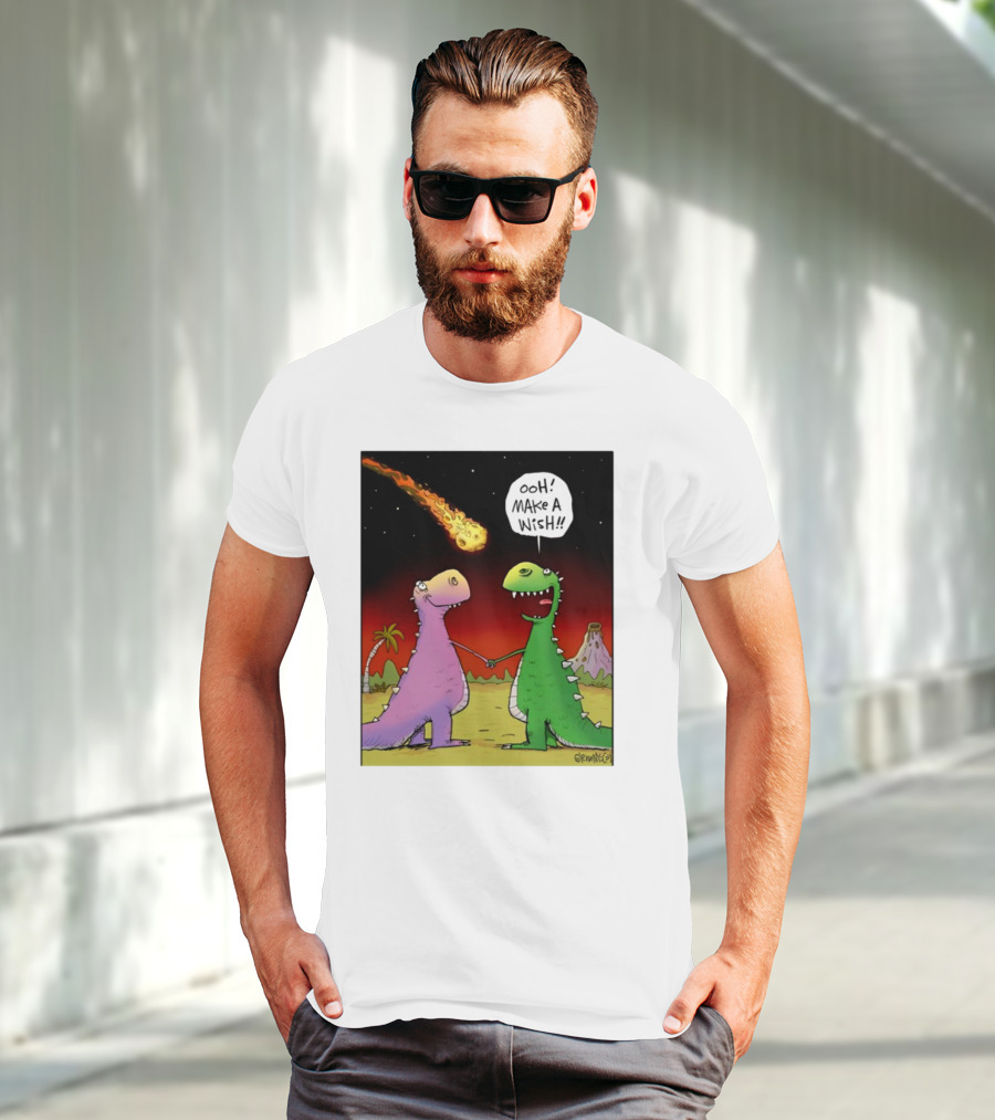 Glenn Mccoy Dinosaur Cartoon Ooh Make A Wish Meteorite Scene T-Shirt