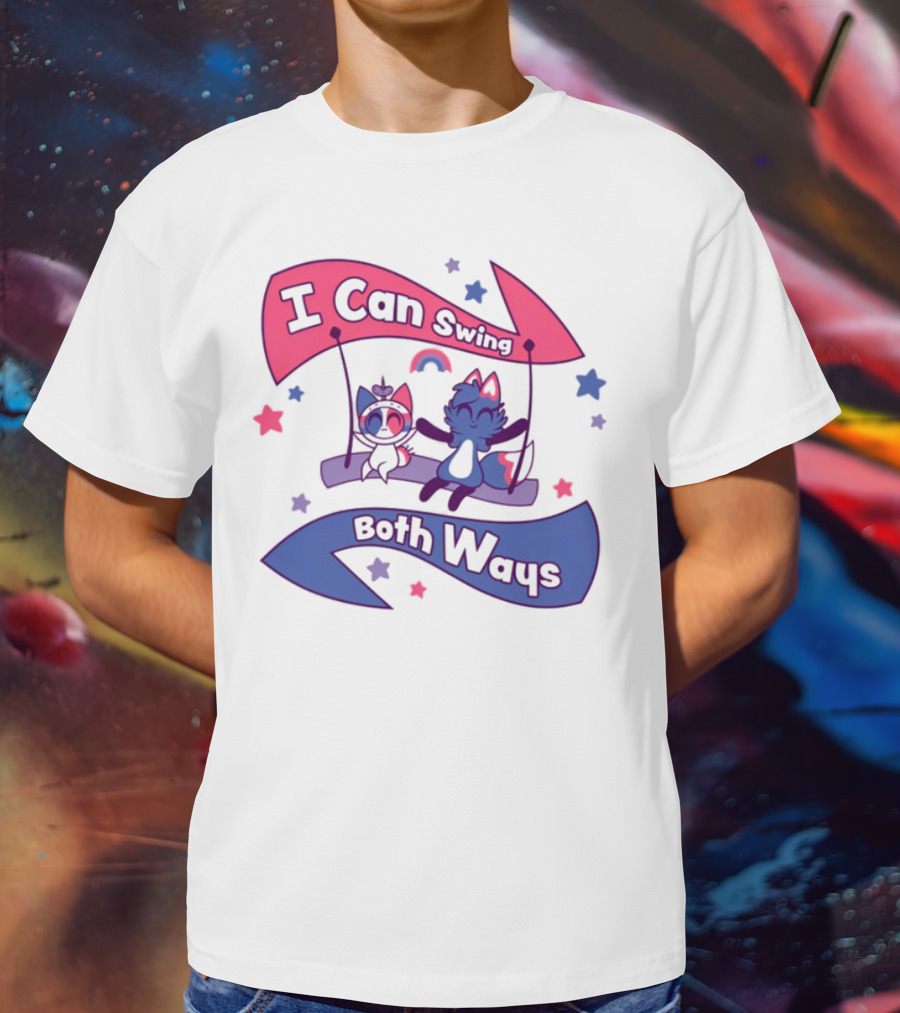 I Can Swing Both Ways Cute Cats Stars Rainbow T-Shirt