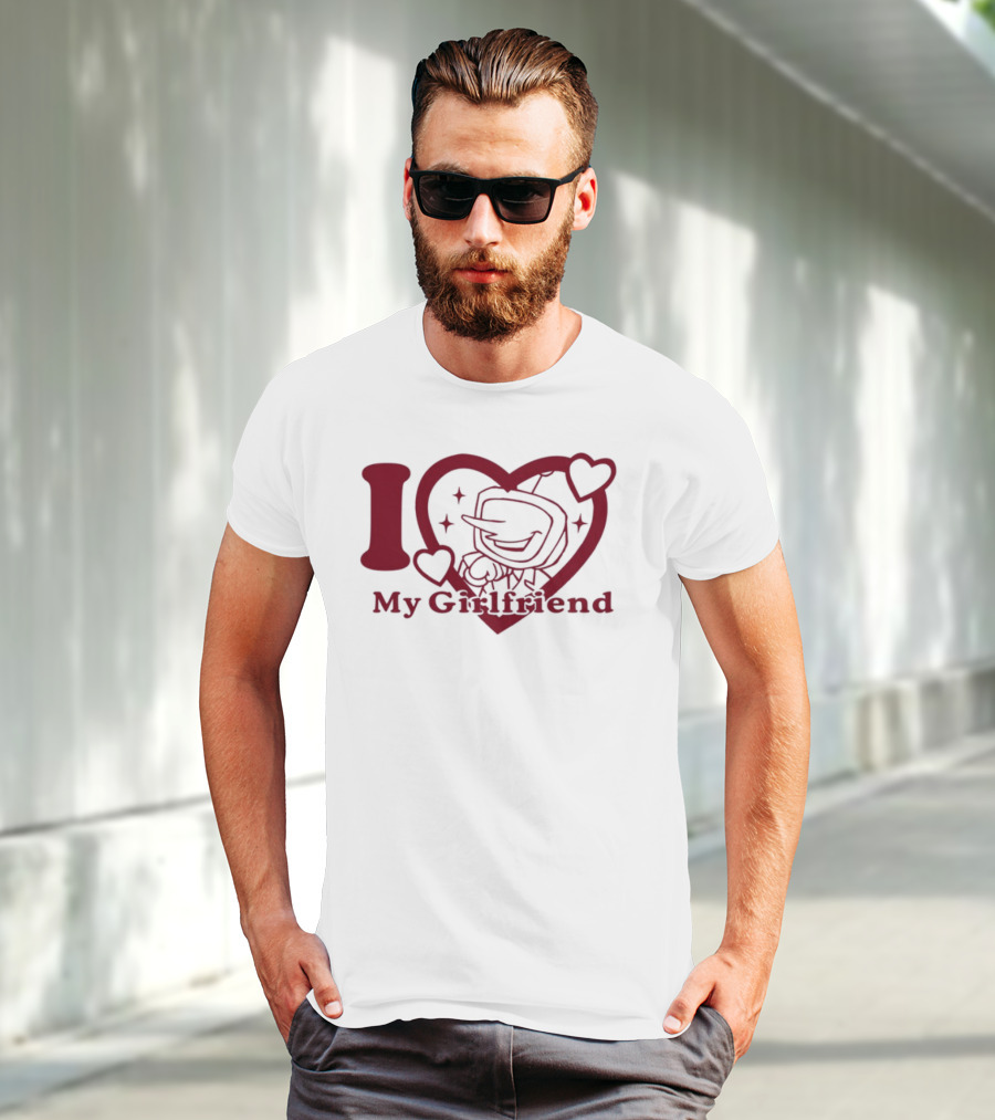 I Love My Girlfriend Mr. Tenna Heart Design T-Shirt