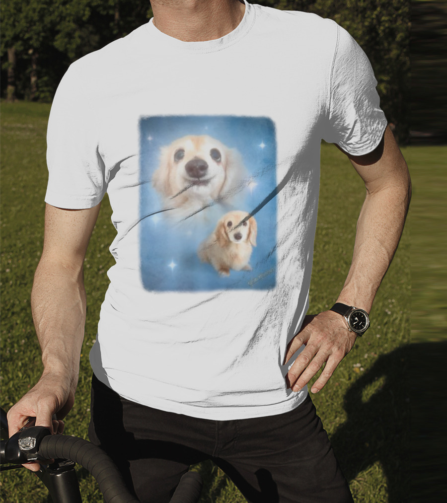 Olan Meows Bella Dog Portrait Classic Blue Stars T-Shirt