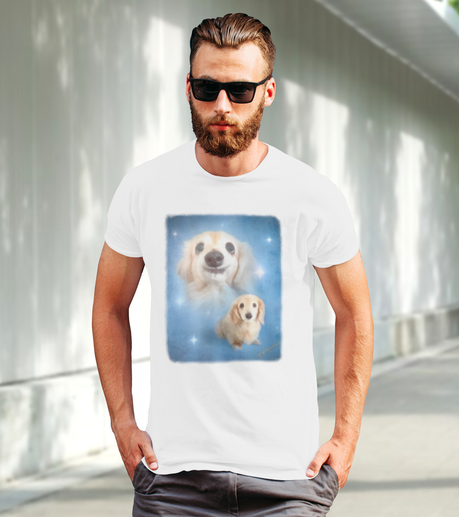 Olan Meows Bella Dog Portrait Classic Blue Stars T-Shirt