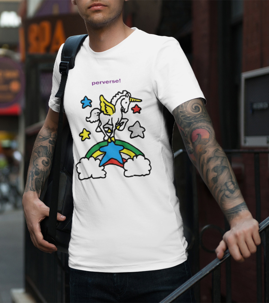 Perverse Pride Bug Girl Rainbow Stars Wings T-Shirt