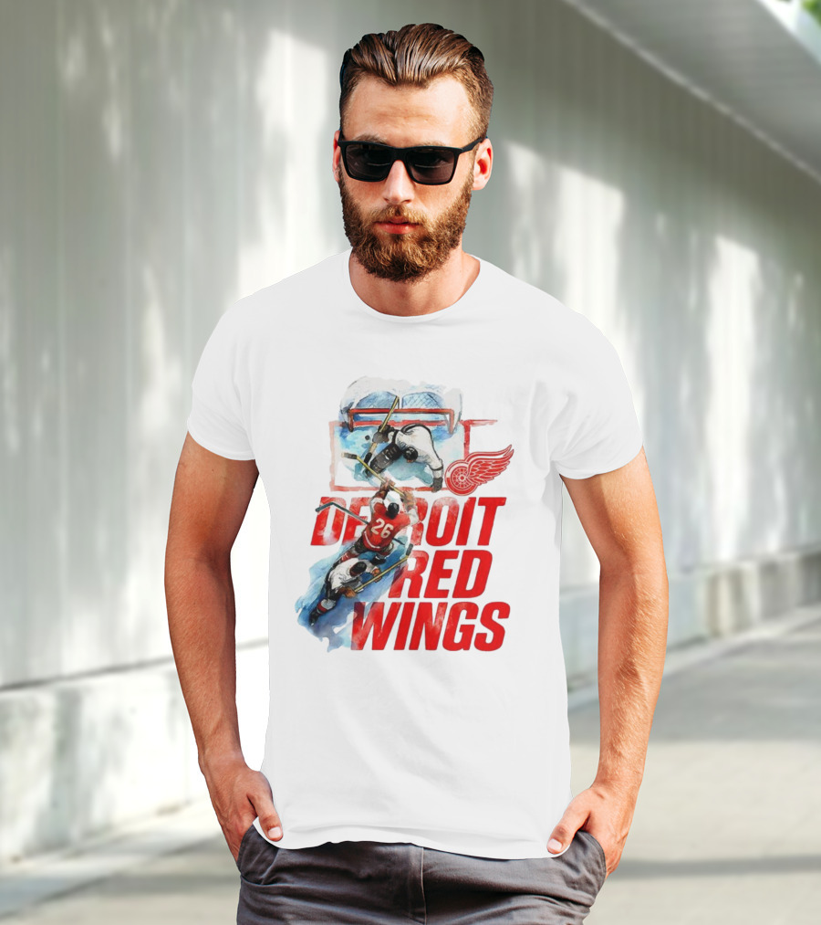 Sana X Detroit Red Wings Hockey Team Action Scene T-Shirt