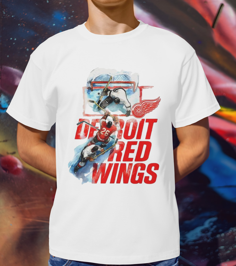Sana X Detroit Red Wings Hockey Team Action Scene T-Shirt