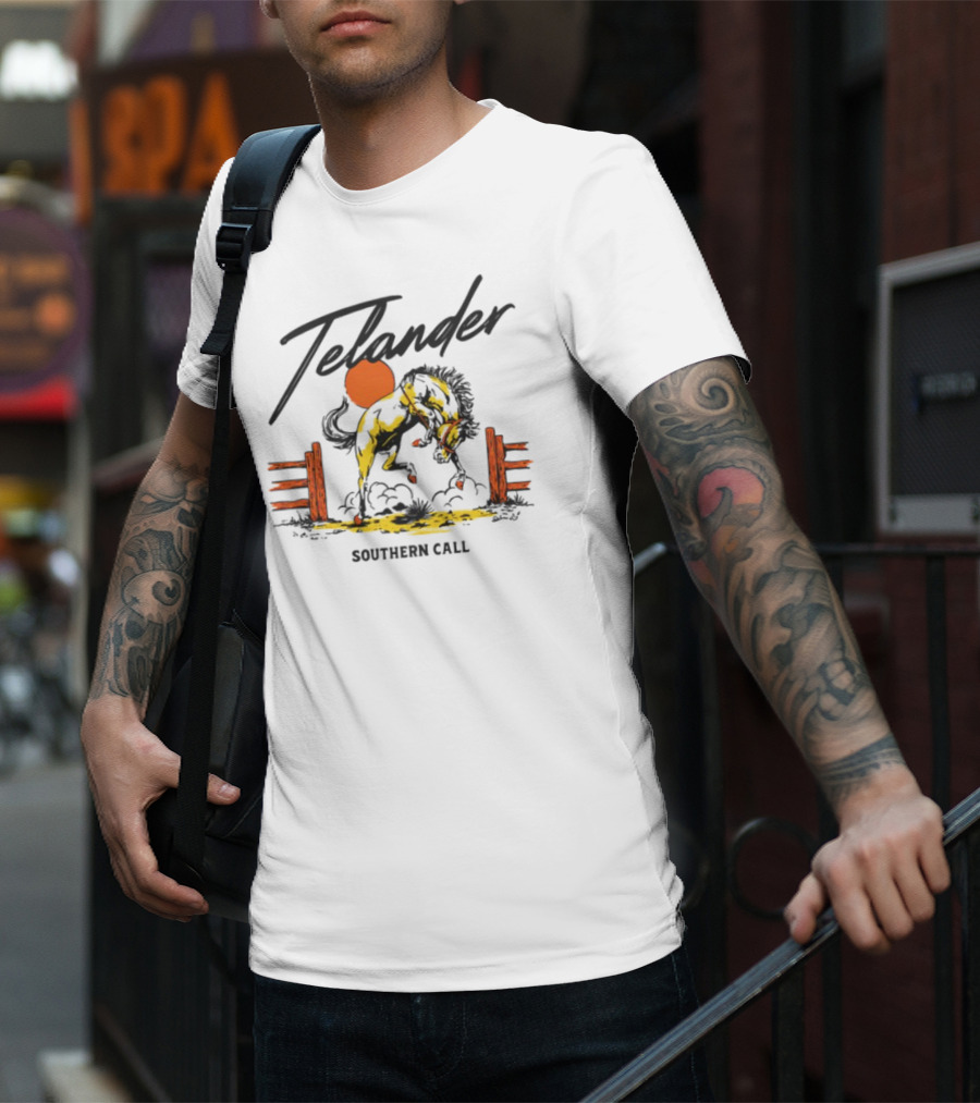 Telander Horse Southern Call Equestrian Sunset Fence Scene T-Shirt