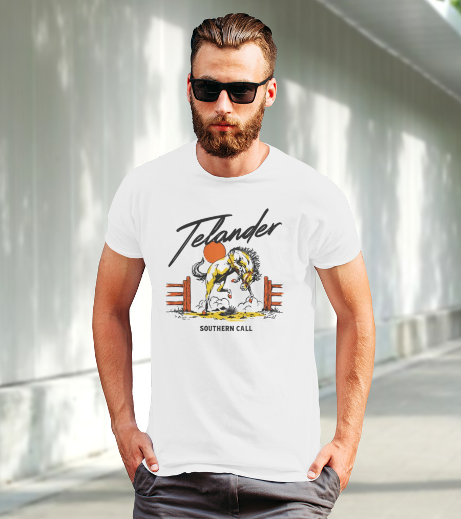 Telander Horse Southern Call Equestrian Sunset Fence Scene T-Shirt