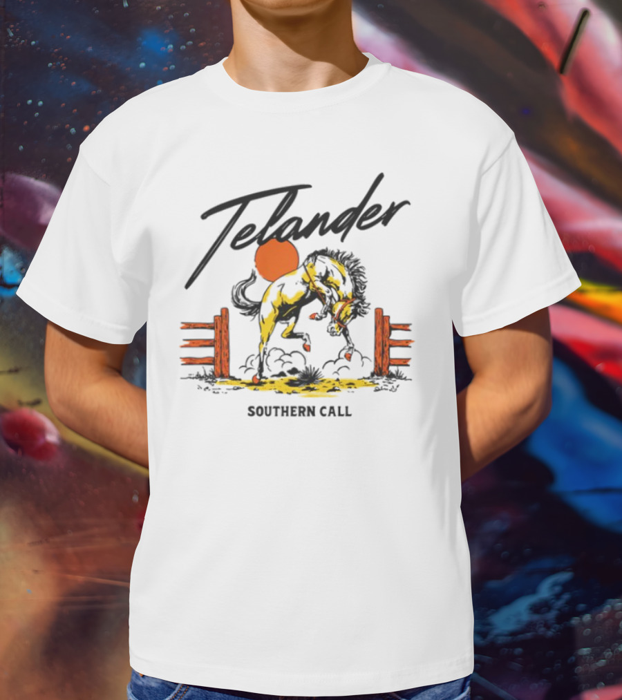 Telander Horse Southern Call Equestrian Sunset Fence Scene T-Shirt