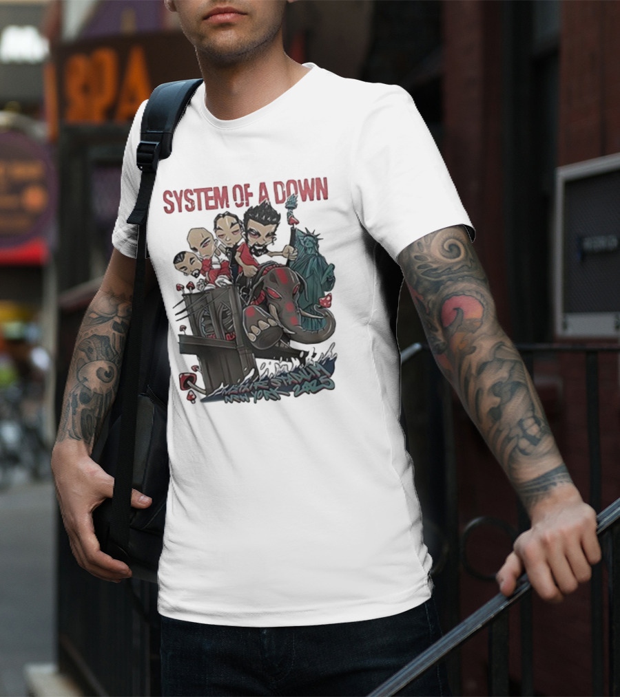 System Of A Down 2025 Chibi Cartoon Yankee Stadium New York T-Shirt