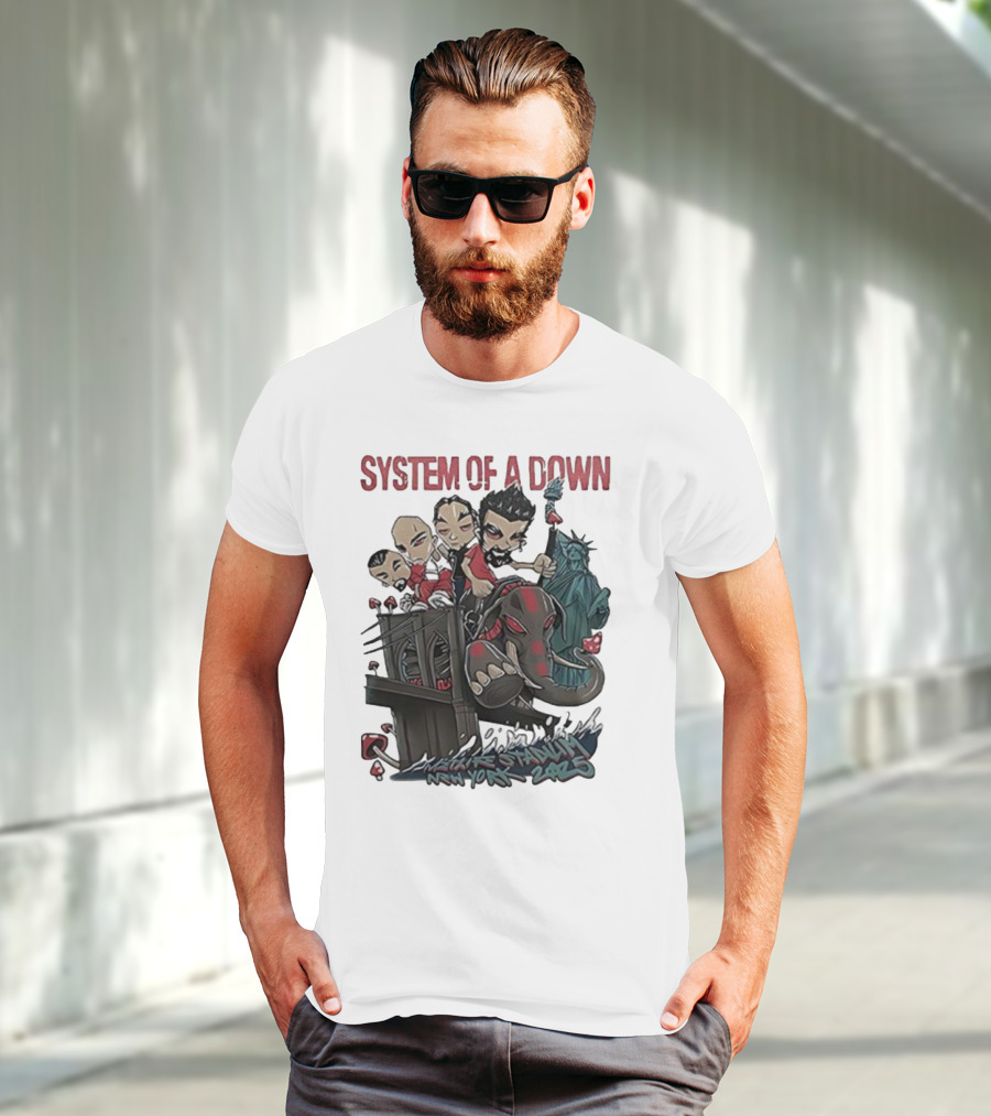 System Of A Down 2025 Chibi Cartoon Yankee Stadium New York T-Shirt
