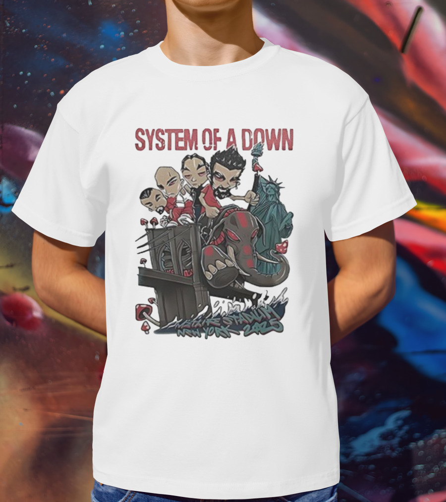 System Of A Down 2025 Chibi Cartoon Yankee Stadium New York T-Shirt