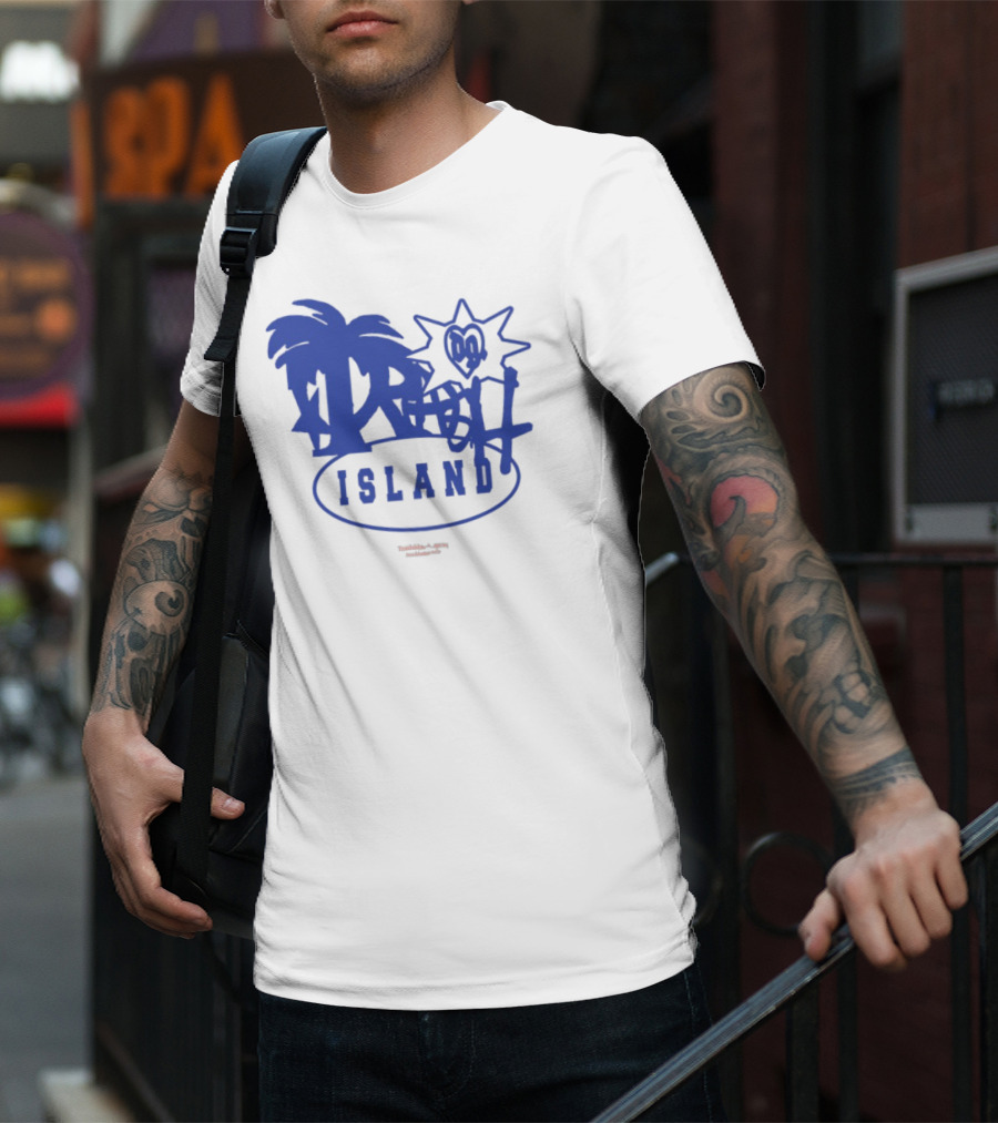 Trash Island Blue And White Palm Star Grafik T-Shirt